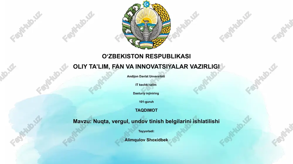 nuqta, vergul, undov belgisi: asosiy qoidalar va misollar — PPTX