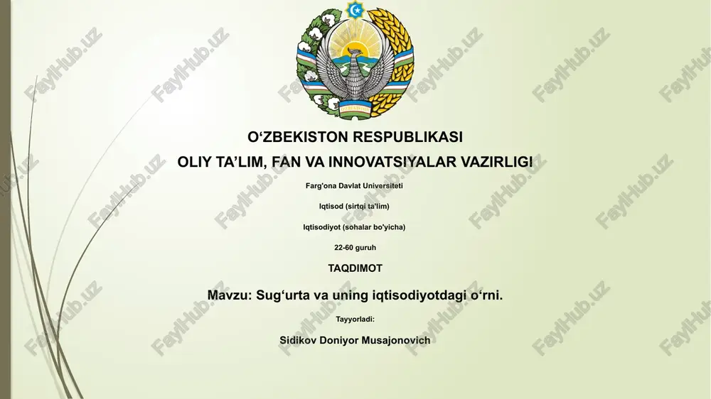 sug‘urta va uning iqtisodiyotdagi o‘rni — PPTX