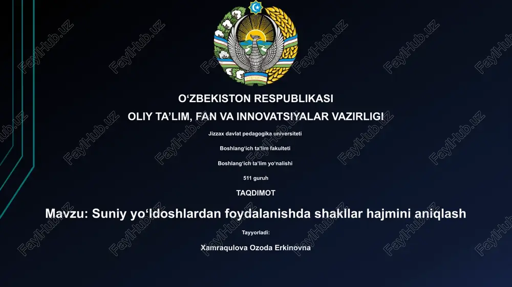 suniy yoʻldoshlardan foydalanishda shakllar hajmini aniqlash — PPTX