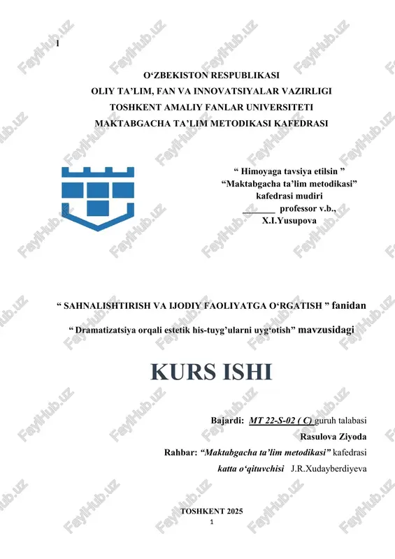 dramatizatsiya orqali estetik his-tuyg’ularni uyg‘otish — DOCX
