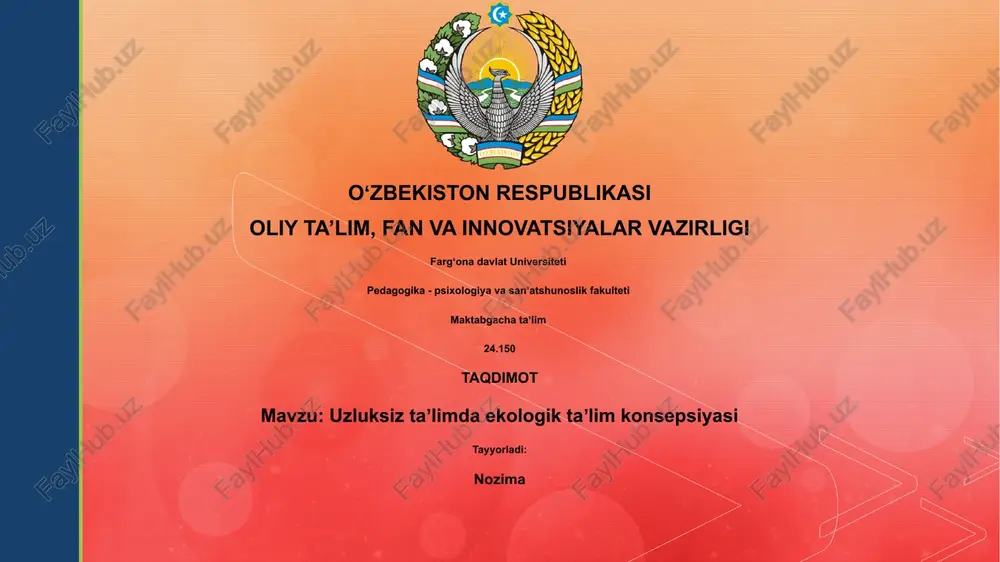 uzluksiz taʼlimda ekologik taʼlim konsepsiyasi — PPTX