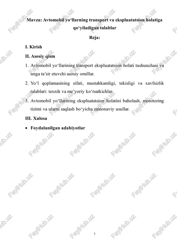 avtomobil yo‘llarning transport va ekspluatatsion holatiga — PDF