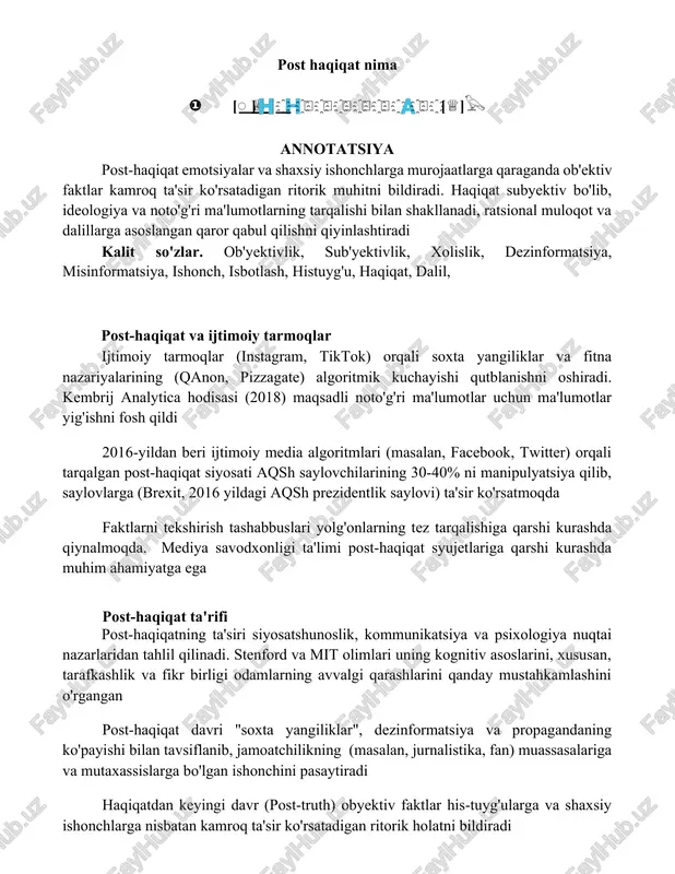 post-haqiqat nima — DOCX