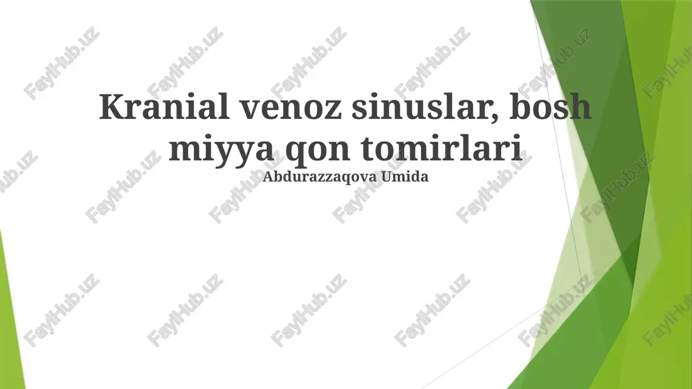 kranial venoz sinuslar, bosh miyya qon tomirlari — PPTX