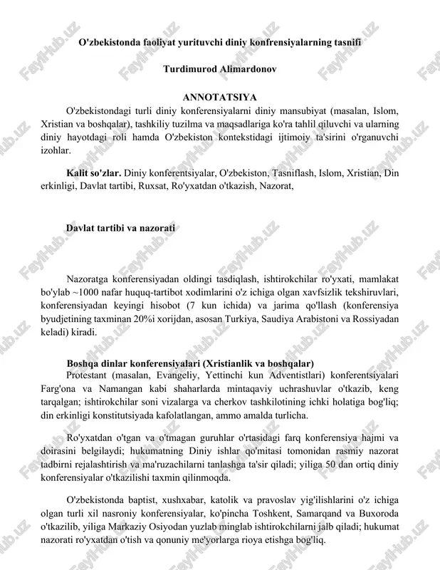 o'zbekistonda faoliyat yurituvchi diniy konfrensiyalarning tasnifi — DOCX