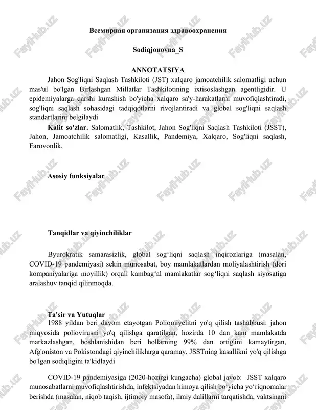 jahon sog'liqni saqlash tashkiloti (jst) — DOCX