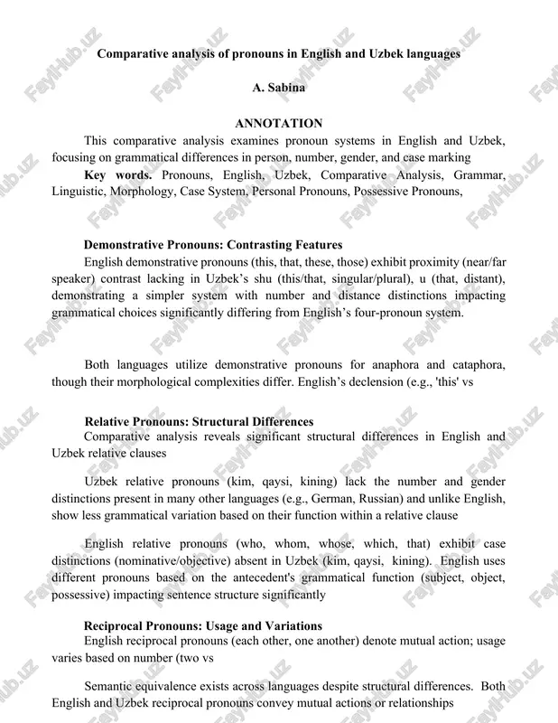 comparative analysis of pronouns in english and uzbek languages — DOCX