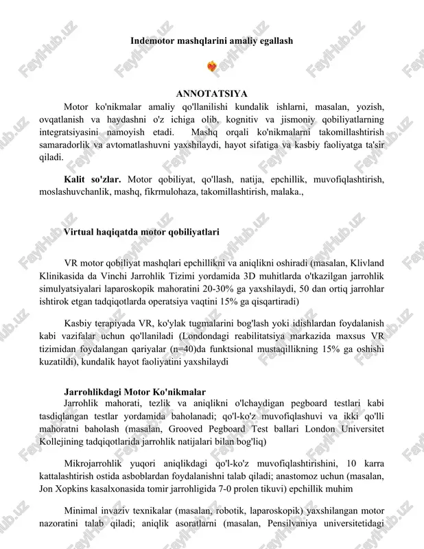 indemotor mashqlarini amaliy egallash — DOCX