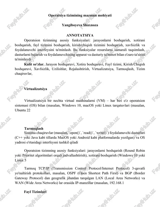 operatsiya tizimining mazmun mohiyati — DOCX