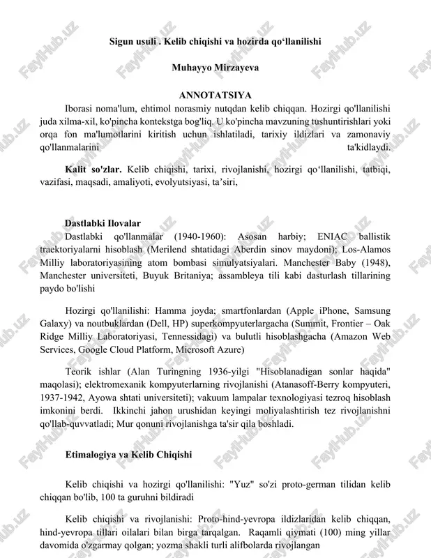 sigun usuli. kelib chiqishi va hozirda qo‘llanilishi — DOCX