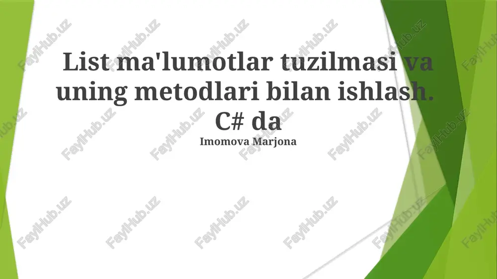 list ma'lumotlar tuzilmasi va uning metodlari bilan ishlash — PPTX