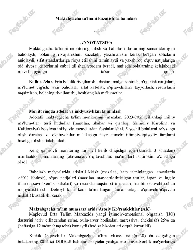 maktabgacha ta'limni kuzatish va baholash — DOCX