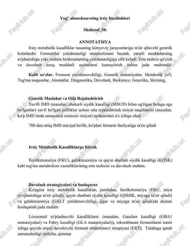 irsiy metabolik kasalliklarga kirish — DOCX