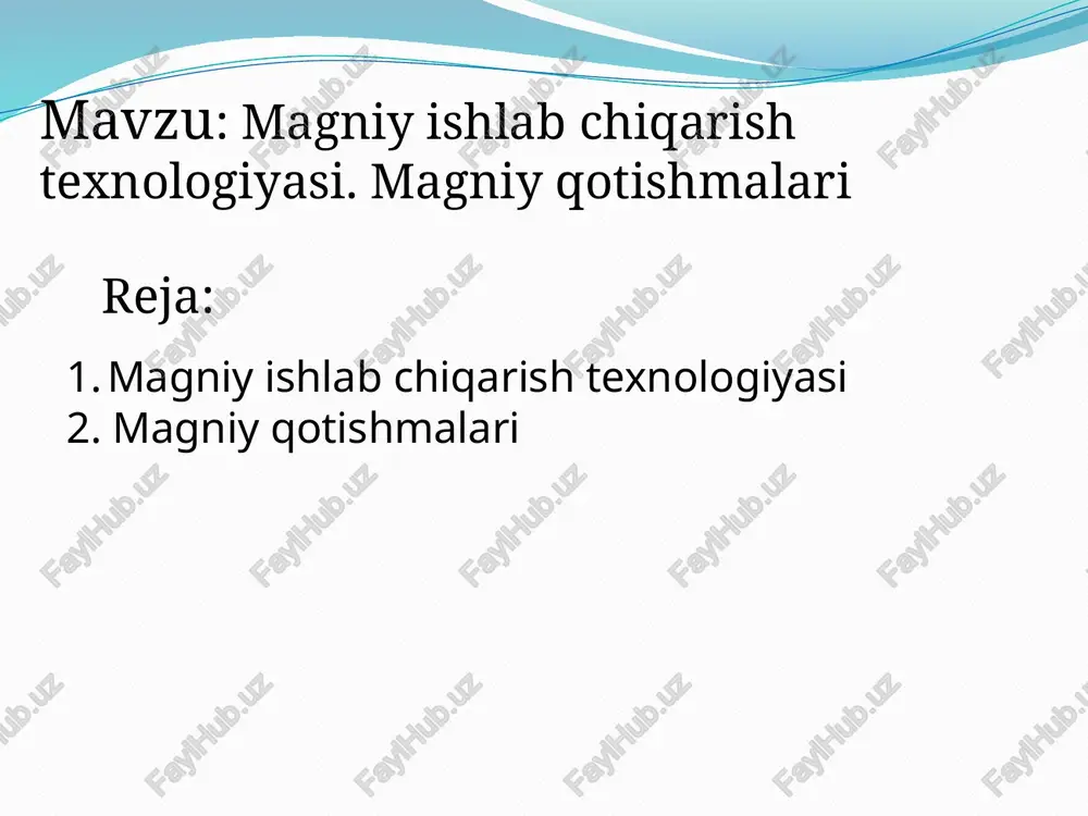 magniyishlabchiqarishtexnologiyasi.magniyqotishmalari — PPTX