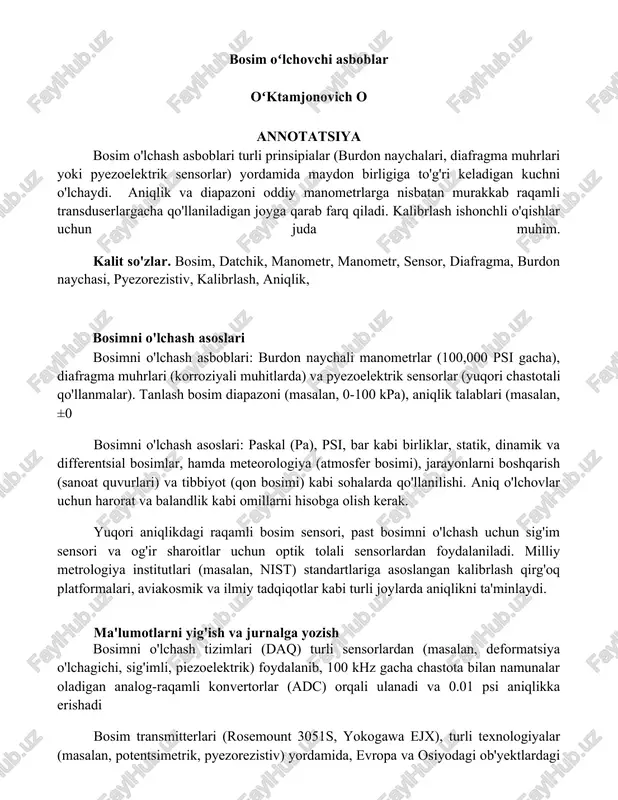 bosim o'lchovchi asboblar — DOCX