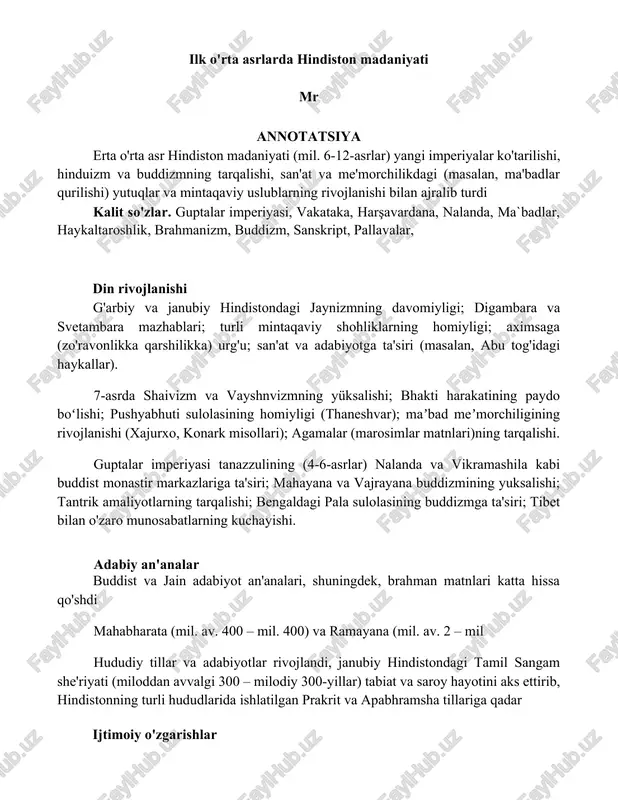 hindiston madaniyati — DOCX