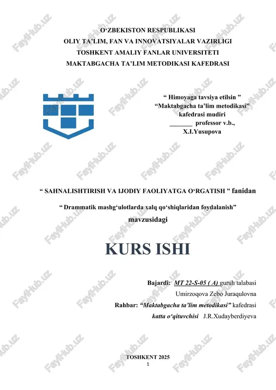 drammatik mashg‘ulotlarda xalq qo‘shiqlaridan foydalanish. — DOCX