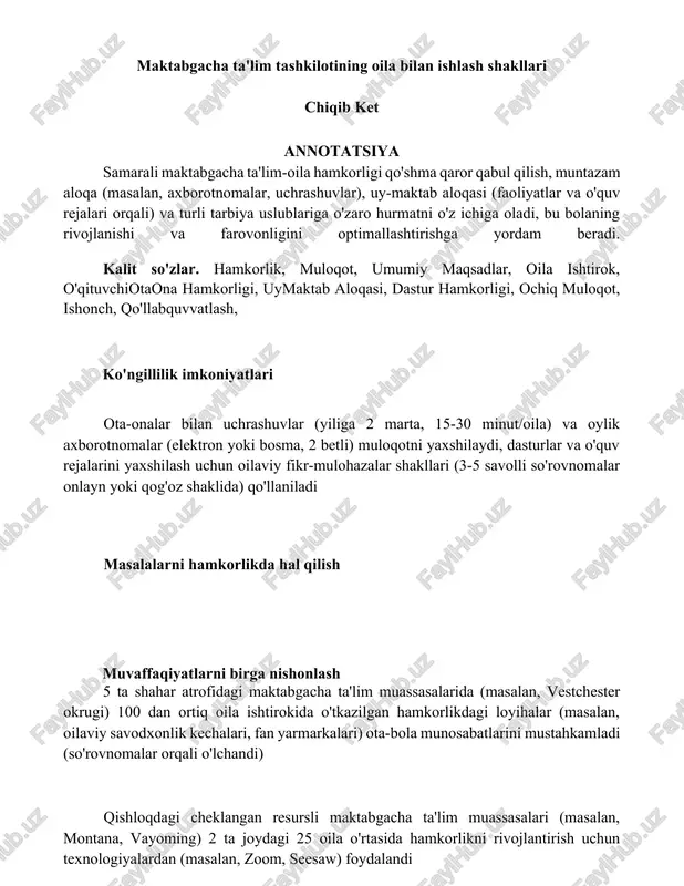 maktabgacha ta'lim tashkilotining oila bilan ishlash shakllari — DOCX
