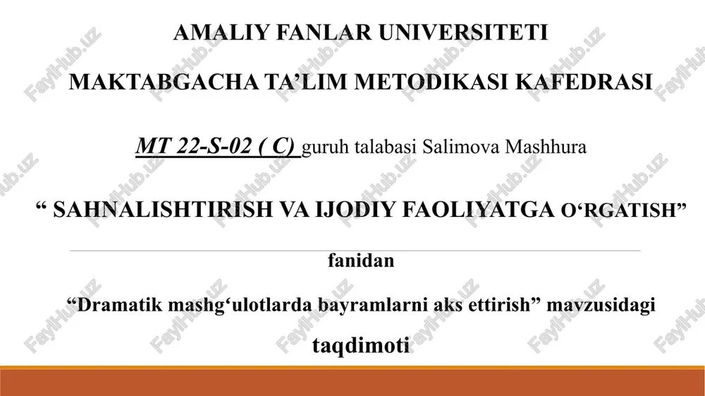 dramatik mashgʻulotlarda bayramlarni aks ettirish. — PPTX