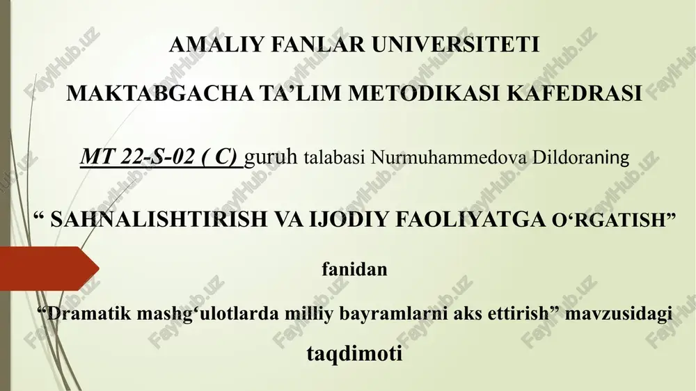 dramatik mashgʻulotlarda milliy bayramlarni aks ettirish. — PPTX