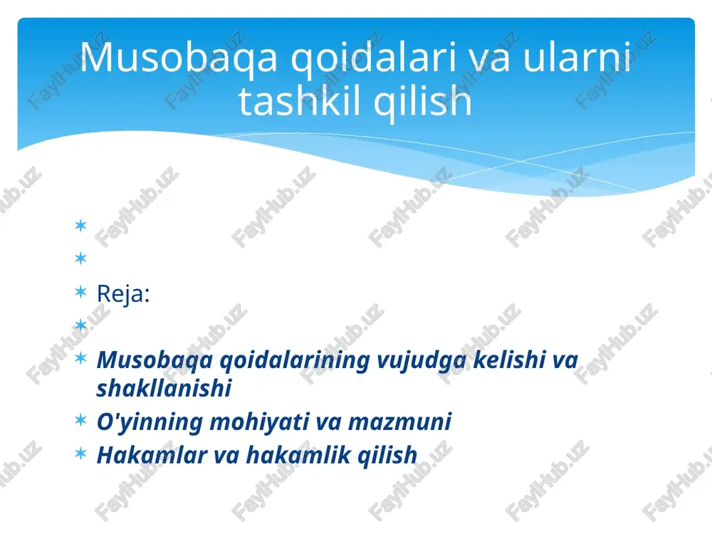 musobaqa qoidalari va ularni tashkil qilish — PPTX