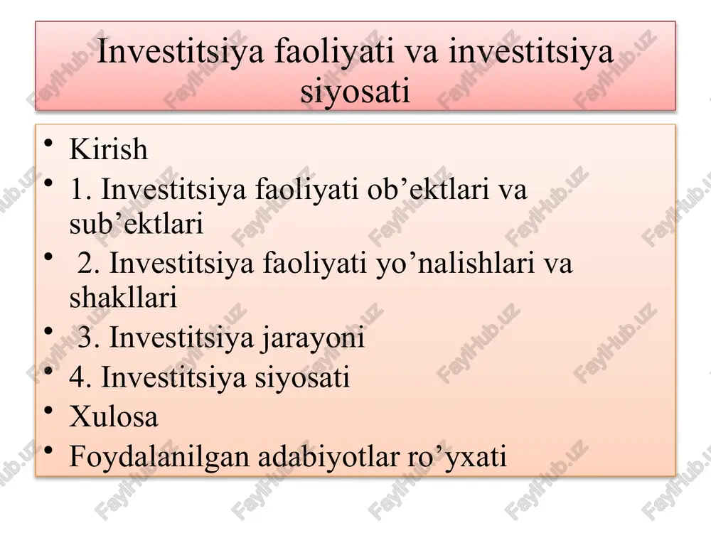 investitsiya faoliyati va investitsiya siyosati — PPTX