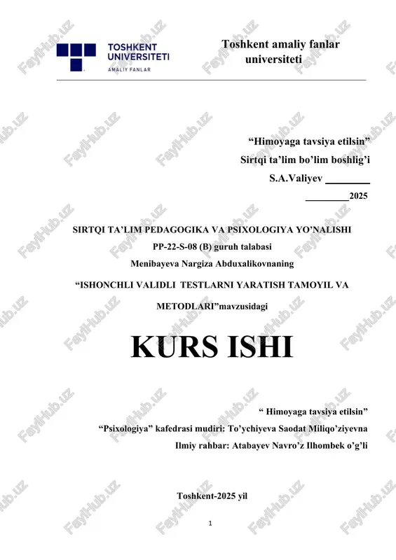 ishonchli validli testlarni yaratish tamoyil va metodlari — DOCX