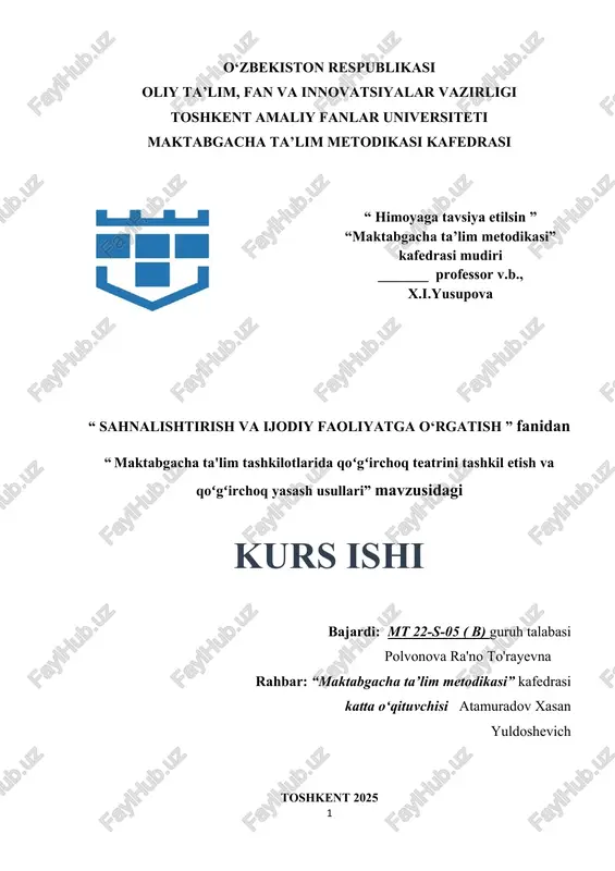 maktabgacha ta'lim tashkilotlarida qoʻgʻirchoq teatrini tashkil etish va qoʻgʻirchoq yasash usullari — DOCX