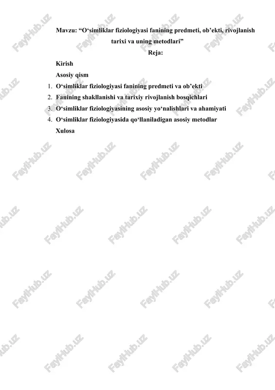 o‘simliklar fiziologiyasi — DOCX