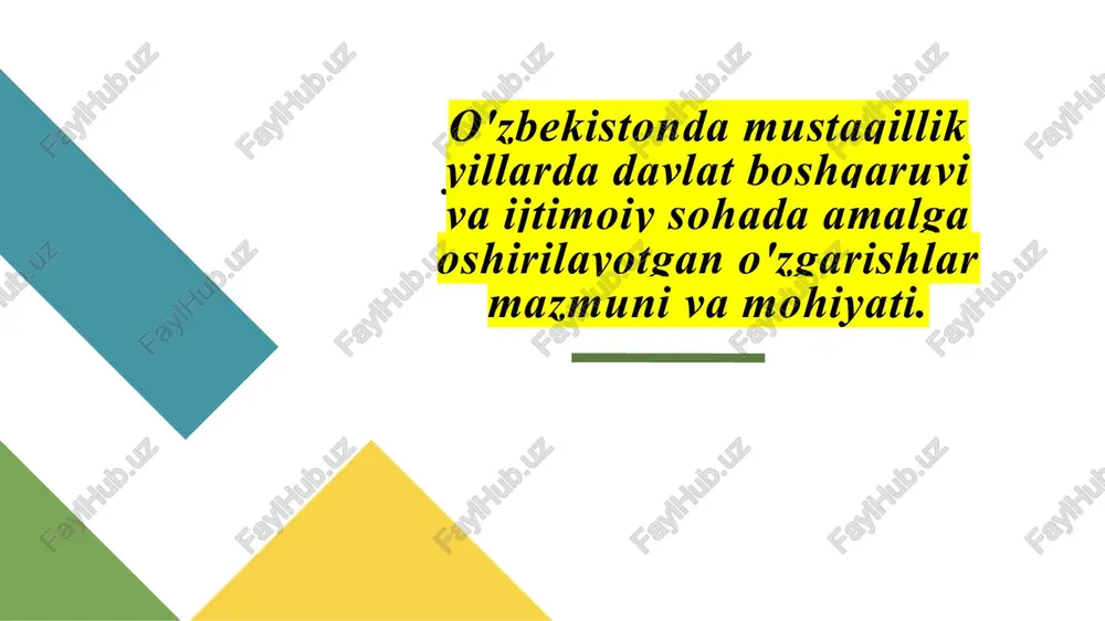 o'zbekistondagi davlat boshqaruv va ijtimoiy sohalarda o'zgarishlar — PPTX