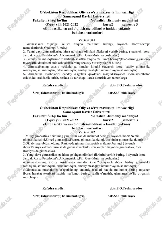gimnastika va uni o’qitish metodikasi — DOCX