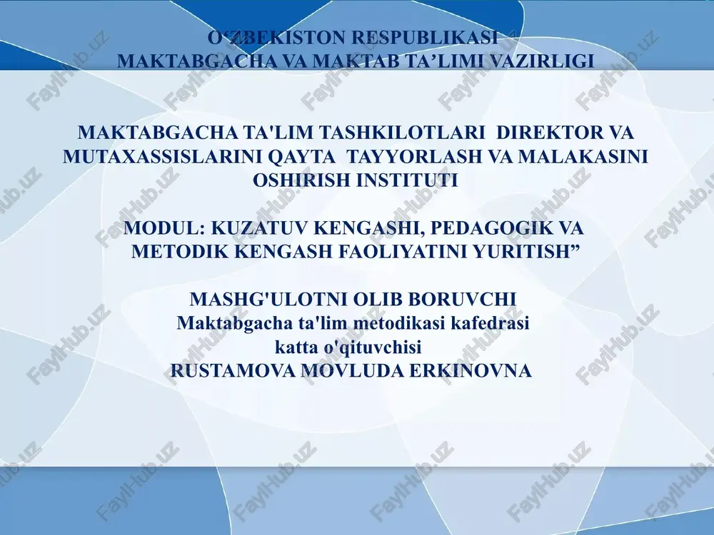 maktabgacha ta'lim tashkilotining yillik ish rejasi — PPTX