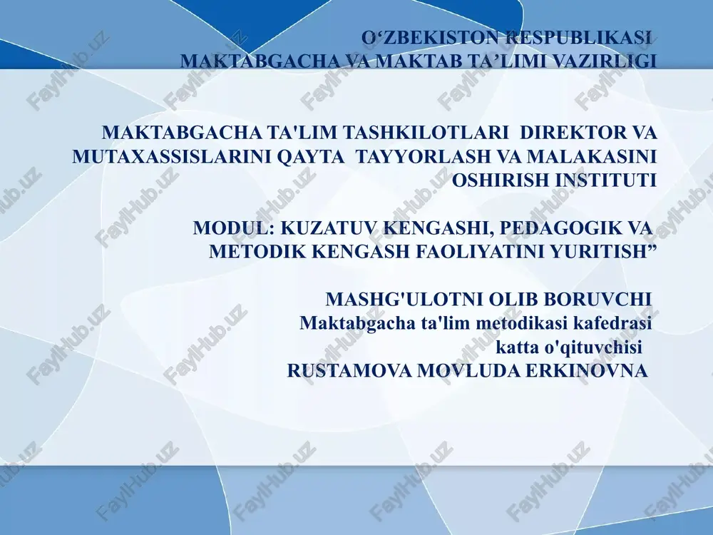 maktabgacha ta'lim tashkilotining yillik ish rejasi — PPTX