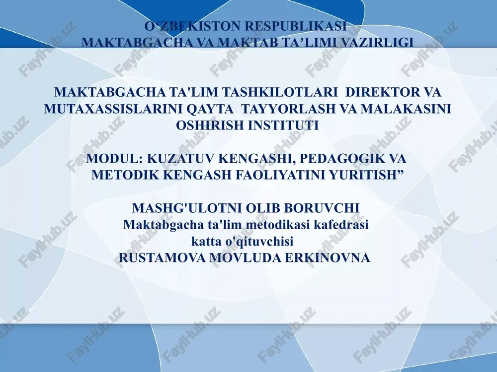 maktabgacha ta'lim tashkilotining yillik ish rejasi — PPTX
