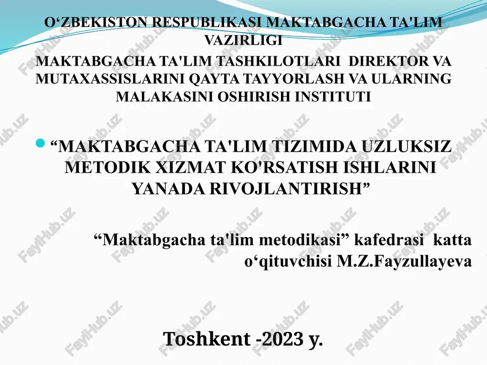 maktabgacha ta'lim tashkilotida pedagogik jarayonni nazorat qilishni tashkil etish — PPTX