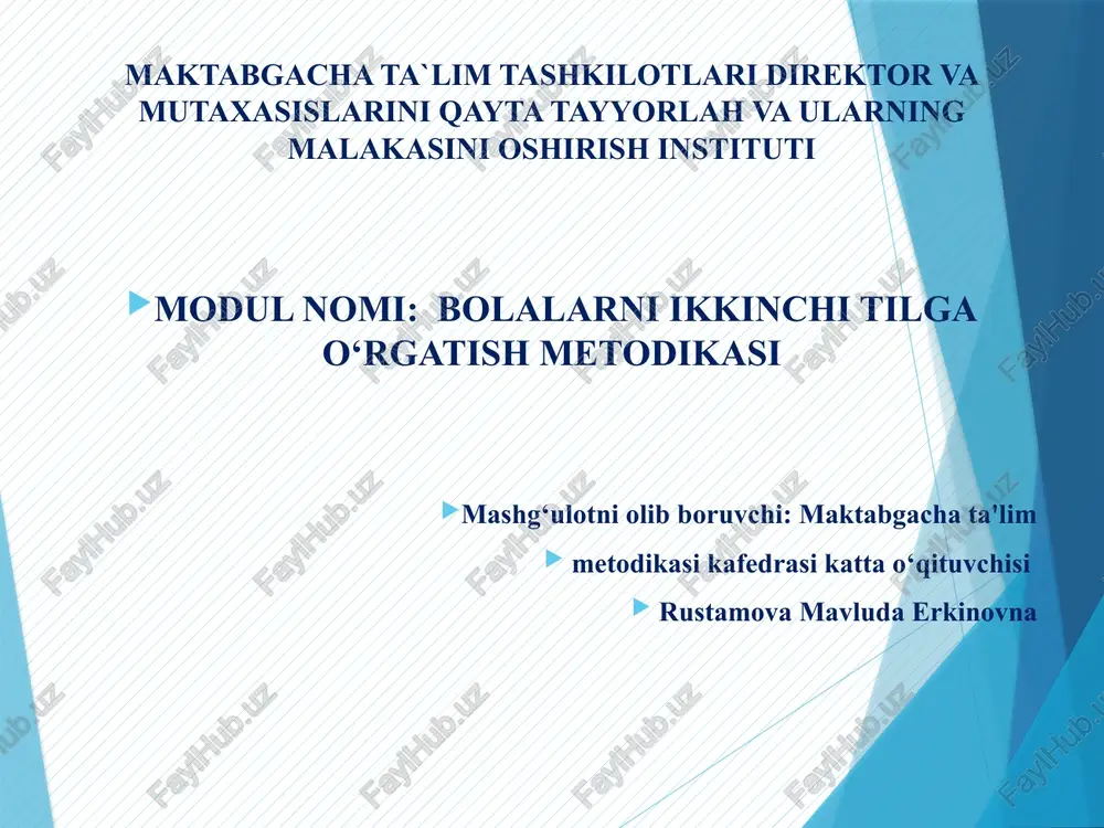 bolalarni ikkinchi tilga o'rgatish metodikasi — PPTX