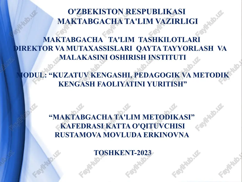 modul: “kuzatuv kengashi, pedagogik va metodik kengash faoliyatini yuritish” — PPTX