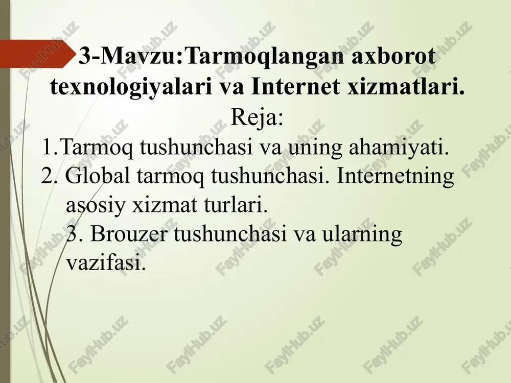 tarmoqlangan axborot texnologiyalari va internet xizmatlari — PPTX