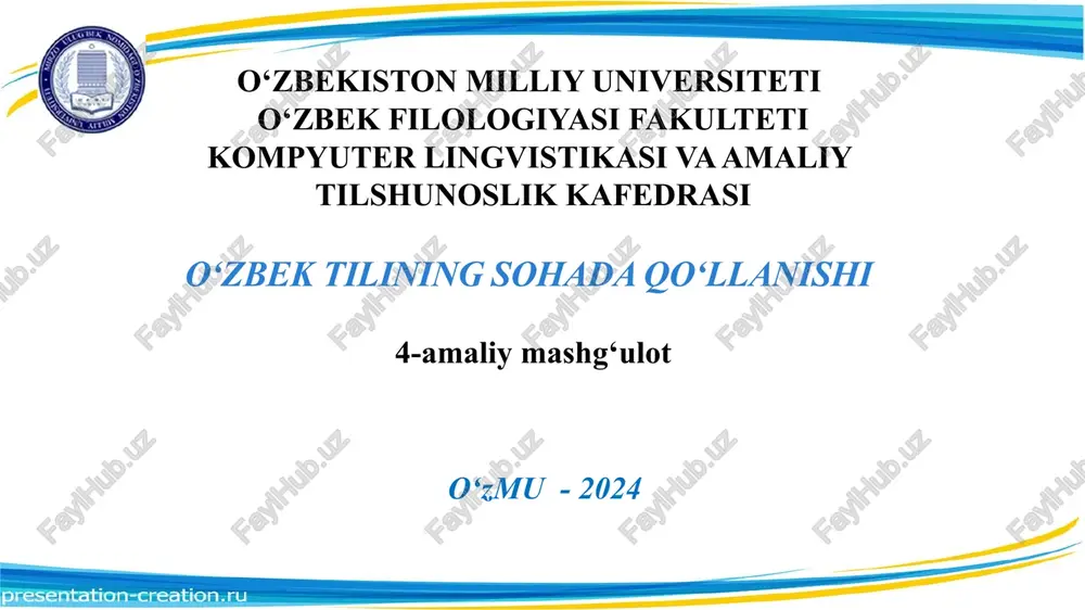 o‘zbek tilining sohada qo‘llanishi — PPTX
