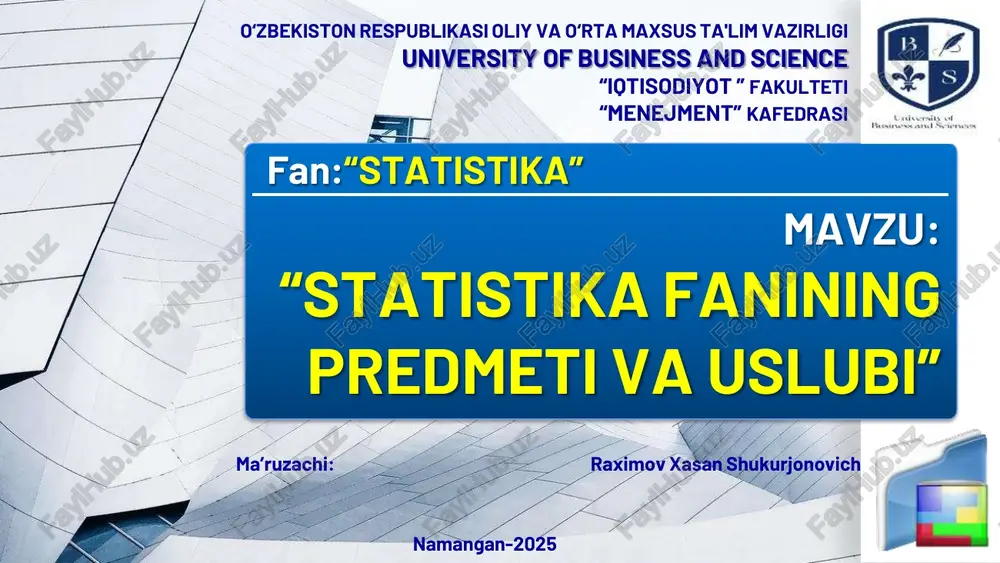 statistika fanining predmeti va uslubi — PDF