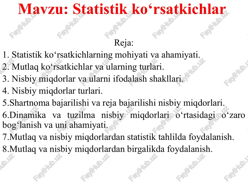 statistik ko‘rsatkichlar — PPTX