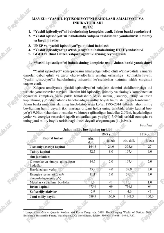“yashil iqtisodiyot”ni baholashning kompleks usuli — DOCX