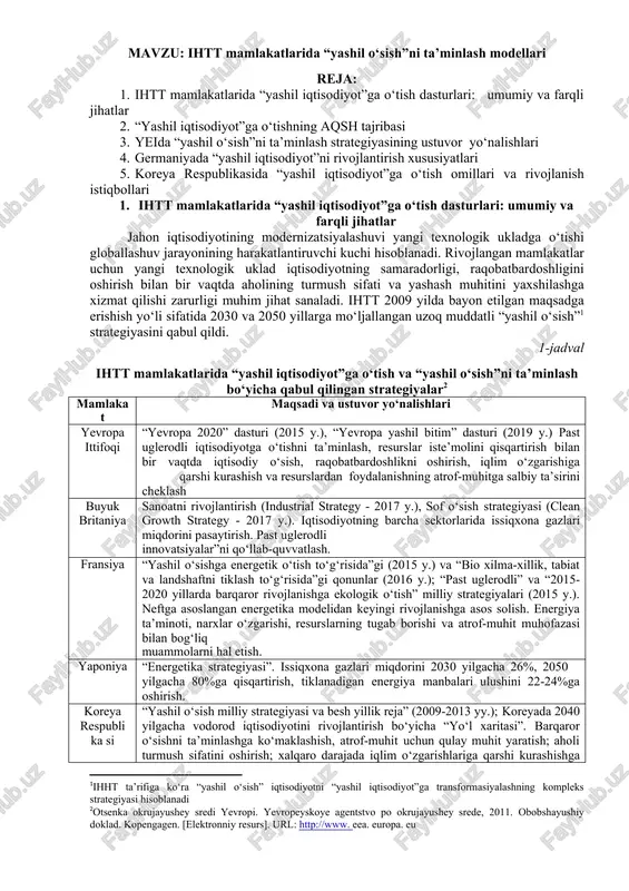ihtt mamlakatlarida “yashil o‘sish”ni ta’minlash modellari — DOCX