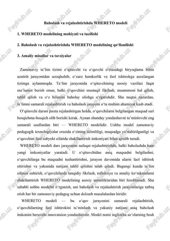 baholash va rejalashtirishda whereto modeli — DOCX