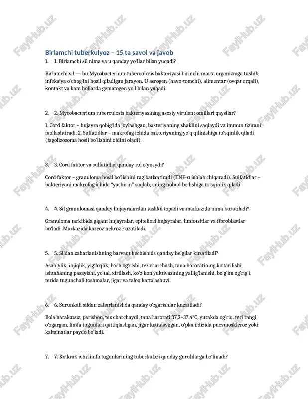 birlamchi tuberkulyoz – 15 ta savol va javob — DOCX