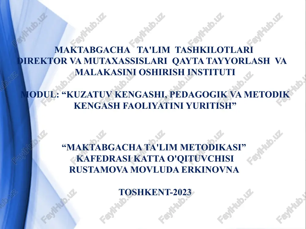 modul: “kuzatuv kengashi, pedagogik va metodik kengash faoliyatini yuritish” — PPTX