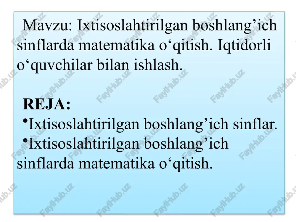 ixtisoslahtirilgan boshlang'ich sinflarda matematika o'qitish — PPTX