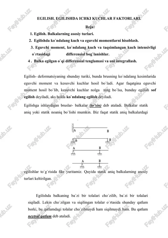 egilishda ichki kuchlar faktorlari — DOCX