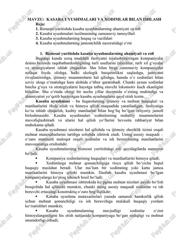 kasaba uyushmalari va xodimlar bilan ishlash — DOCX