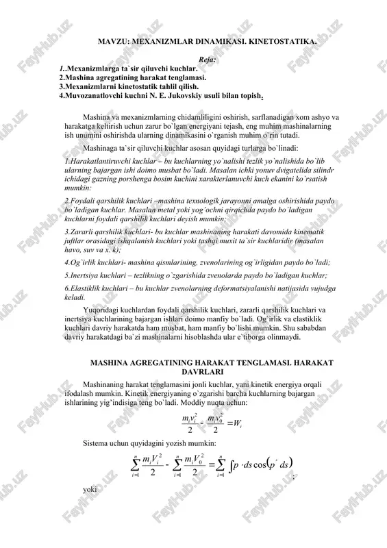 mexanizmlar dinamikasi. kinetostatika — DOCX